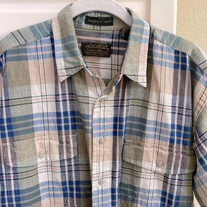 Eddie Bauer Roughspun 100% Cotton Madras Plaid Short Sleeved Shirt Men’s Large